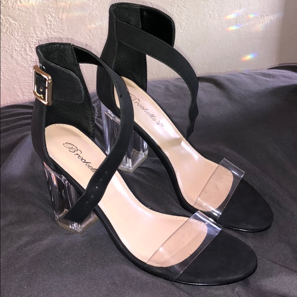 Black and clear heels
